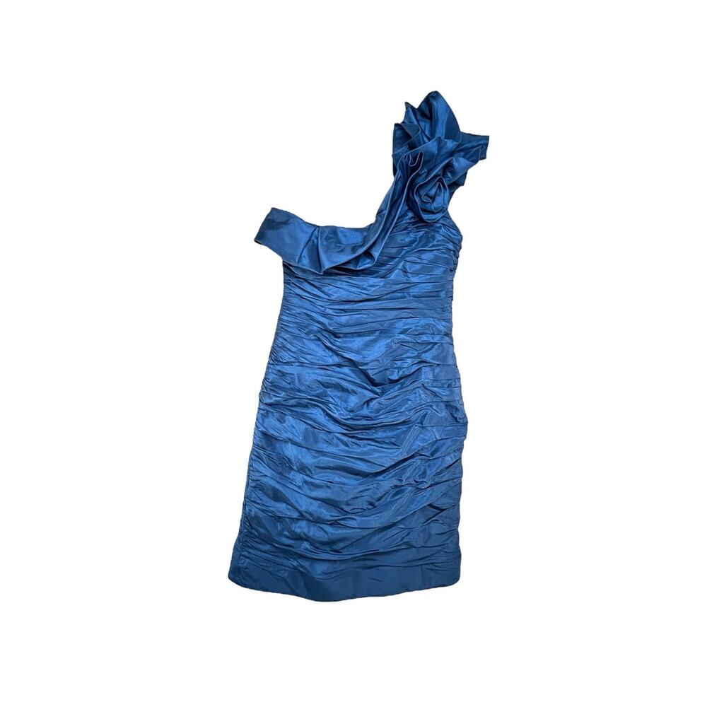 Teri Jon Ruched Mini Cocktail Dress Size 2 Blue Silk Taffeta HOCO Prom Formal
